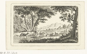 Landschap met herder en kudde schapen