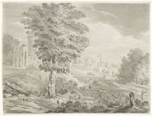 Landschap met herder en schapen