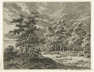 Landschap met herder en zeven schapen
