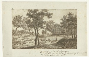 Landschap met herderin en kudde voor een vijver met twee eenden
