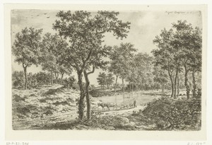 Landschap met herderin en kudde voor een vijver met twee eenden