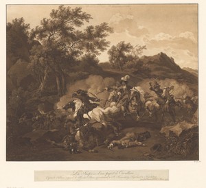 Landschap met hinderlaag van overvallers op de cavalerie