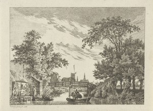 Landschap met hooiwagen op een brug