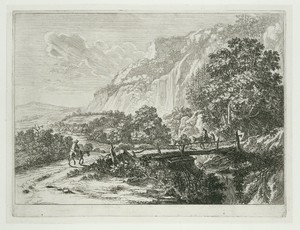 Landschap met houten brug bij Sulmona nabij Tivoli