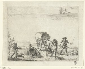 Landschap met huifkar over een brug