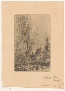 Landschap met huis aan het water