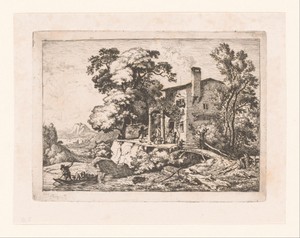 Landschap met huis aan het water