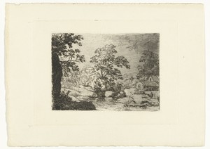 Landschap met huis bij een rivier