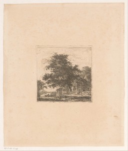 Landschap met huis en visser in een boot