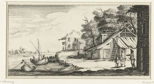 Landschap met huizen aan een rivier