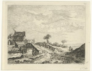 Landschap met huizen bij een brug
