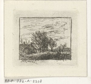 Landschap met huizen en bomen