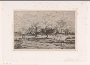 Landschap met huizen en een beek