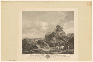 Landschap met hutten en koeien bij Leuben-Schleinitz
