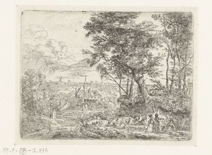 Landschap met in de verte een landhuis