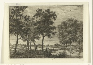 Landschap met jager die op wilde eenden schiet