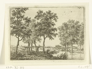 Landschap met jager die op wilde eenden schiet