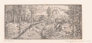 Landschap met jagers bij een rivier