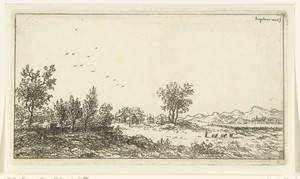 Landschap met jongen en drie schapen