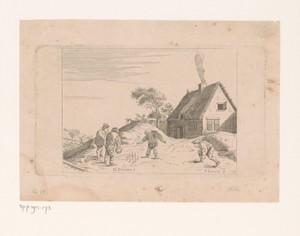 Landschap met kegelaars bij een woning