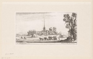 Landschap met kerk en koets