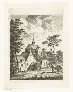 Landschap met kerk en watermolen