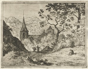 Landschap met kerk in vallei