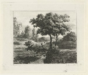 Landschap met kerk op een heuvel