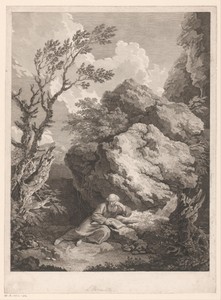 Landschap met kluizenaar bij een rots