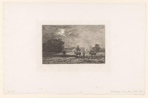 Landschap met koeien en hooibalen in het maanlicht