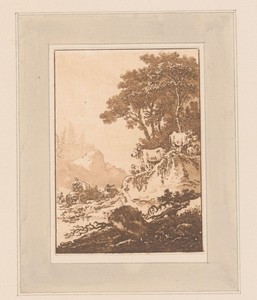 Landschap met koeien en reizigers met een kar