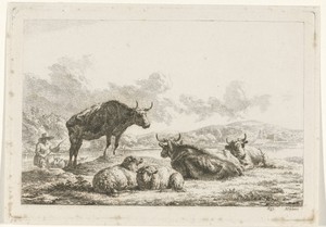 Landschap met koeien en schapen