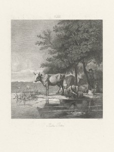 Landschap met koeien en twee figuren