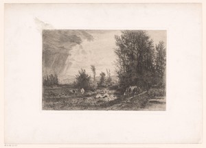 Landschap met koeien langs beek