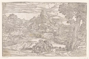 Landschap met koppel met een draailier