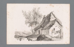 Landschap met landweg en huis