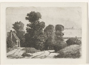 Landschap met links een boerderij