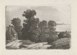 Landschap met links een boerderij