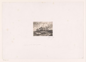 Landschap met links een poel