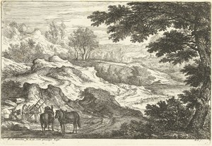 Landschap met links twee paarden