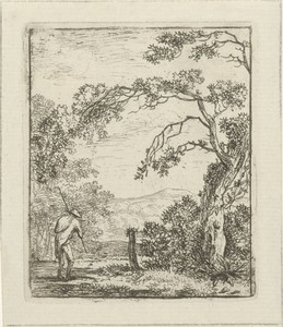 Landschap met man met knapzak