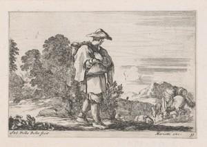 Landschap met man met rugbepakking