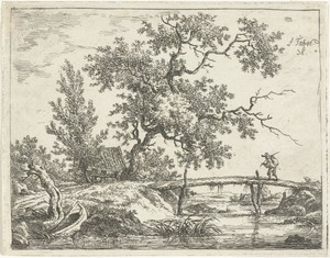 Landschap met man op brug