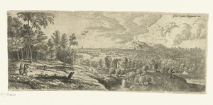 Landschap met mannen die stokken dragen