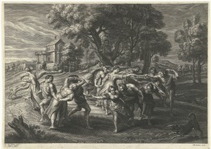 Landschap met mannen en vrouwen die dansen