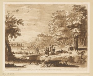 Landschap met Marsyas vastgebonden aan een boom