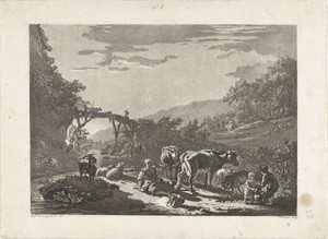 Landschap met melkmeisje en houten brug