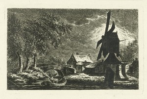 Landschap met molen bij maanlicht