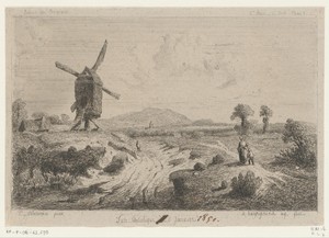 Landschap met molen langs een zandpad