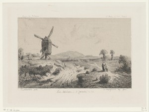 Landschap met molen langs een zandpad